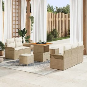 vidaXL Σετ Καναπέ Κήπου Ρυθμιζόμενο ύψος 8 pcs Μπεζ συνθετικό ρατάν