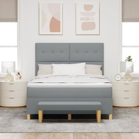 vidaXL Κρεβάτι Box Spring με στρώμα και πάγκο  Ανοιχτό Γκρι 140x190 εκ Υφάσμα