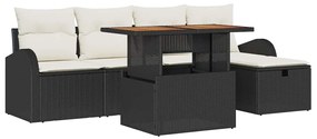 vidaXL Σετ Καναπέ Κήπου Ρυθμιζόμενο ύψος 6 pcs Μαύρο συνθετικό ρατάν