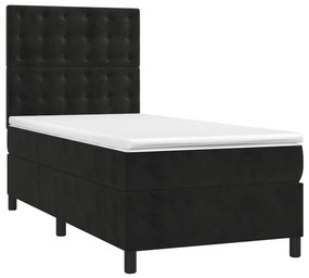 vidaXL Κρεβάτι Boxspring με Στρώμα &amp; LED Μαύρο 100x200 εκ. Βελούδινο