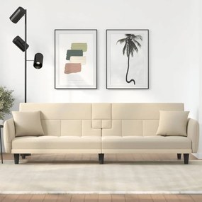 Καναπές Κρεβάτι με Ποτηροθήκη Κρεμ Υφασμάτινος - Κρεμ