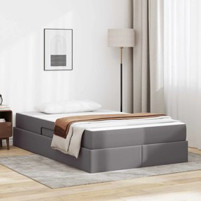 vidaXL Κρεβάτι με αποθηκευτικό χώρο και στρώμα 2 pcs Γκρι Δέρμα