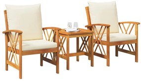 vidaXL Σετ Καναπέ Κήπου με μαξιλάρι 3 pcs Καφέ Μασίφ ξύλο ακακίας