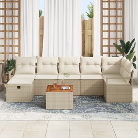 vidaXL Set Σαλονιού Κήπου 8 Τεμαχίων με Μαξιλάρια Μπεζ Πολυ Ρατάν