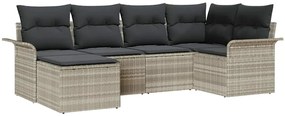 vidaXL Σετ Καναπέ Κήπου με μαξιλάρι 6 pcs Ανοιχτό γκρι Πολυ ράταν
