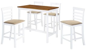 Σετ Τραπέζι και Καρέκλες Μπαρ 5 τεμ. Καφέ &amp; Λευκό Μασίφ Ξύλο