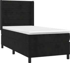 vidaXL Κρεβάτι Boxspring με Στρώμα &amp; LED Μαύρο 90x190 εκ. Βελούδινο