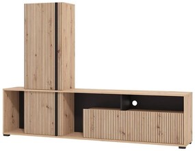 Κέντρο Ψυχαγωγίας - Σύνθεση Chania Artisan Oak - Artisan Oak με Μαύρες Γραμμές - Μαύρο 196x33x140 εκ.