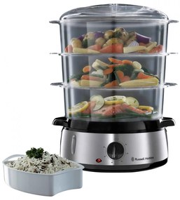 Ατμομάγειρας Russell Hobbs 19270-56, 800W, 3 επίπεδα, 9 λίτρα, Χρονοδιακόπτης 60 λεπτά, Ανοξείδωτο ατσάλι