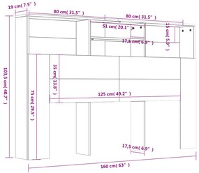 vidaXL Κεφαλάρι Με Αποθηκευτικό Χώρο Λευκό 160 x 19 x 103,5 εκ.
