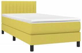 Κρεβάτι Boxspring με Στρώμα &amp; LED Πράσινο 100x200 εκ Υφασμάτινο - Πράσινο