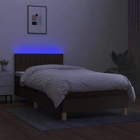 vidaXL Κρεβάτι Boxspring με Στρώμα &amp; LED Σκ.Καφέ 90x190 εκ. Υφασμάτινο