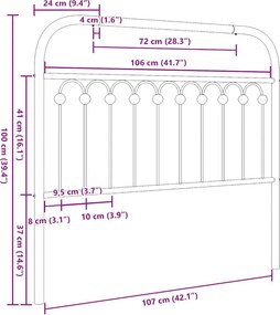 vidaXL Ανταλλακτικό κεφαλάρι Λευκό 107 εκ. Μεταλλικό