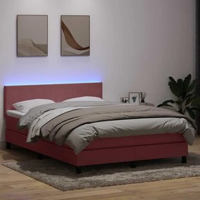 vidaXL Κρεβάτι Boxspring με Στρώμα &amp; LED ροζ 160x220 cm Βελούδινο