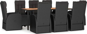 vidaXL Σετ Τραπεζαρίας Κήπου 9 τεμ Μαύρο από Συνθ. Ρατάν με Μαξιλάρια