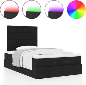 vidaXL Οθωμανικό κρεβάτι με στρώμα &amp; LEDs Μαύρο 120x190 cm Ύφασμα