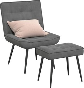 vidaXL Πολυθρόνα Relax Σκούρο Γκρι Βελούδινη με Σκαμπό