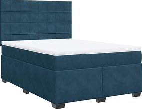 vidaXL Κρεβάτι Boxspring με Στρώμα Μπλε 140x190 εκ. Βελούδινο
