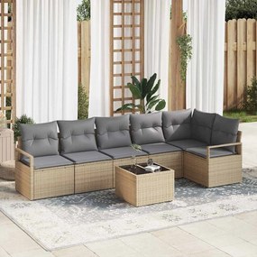 vidaXL Σετ Καναπέ Κήπου με μαξιλάρι 7 pcs Μπεζ, Ανοιχτό Γκρι
