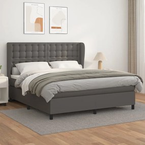 Κρεβάτι Boxspring με Στρώμα Γκρι 180x200 εκ. Συνθετικό Δέρμα