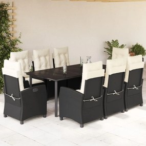 VidaXL Σετ Τραπεζαρίας Κήπου 9 τεμ Μαύρο από Συνθ. Ρατάν με Μαξιλάρια