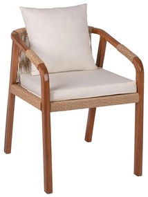 ARMCHAIR TEAK WOOD ROPE AND CUSHIONS  57x63.5x75-88H cm.