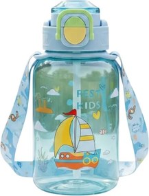 Παιδικό παγούρι πλαστικό με καλαμάκι - 600ml - 413241 - Blue