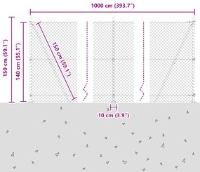 vidaXL Φράχτης αλυσίδας  με 7 φλαντζωτές κολώνες 1.4x10 μ. γαλβανισμένου χάλυβα