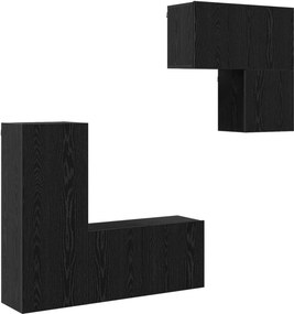 vidaXL Ντουλάπι TV Επιτοίχιο 4 pcs Μαύρη Οξυά Επεξεργασμένο ξύλο