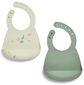 Mamas &amp; Papas Σαλιάρες Σιλικόνης Σετ 2τεμ Dino Teal