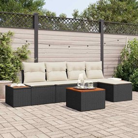 vidaXL Σετ Καναπέ Κήπου 6 pcs Μαύρο και κρεμ 184 x 62 x 85 εκ.
