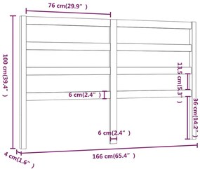 vidaXL Κεφαλάρι Κρεβατιού Μελί 166 x 4 x 100 εκ. από Μασίφ Ξύλο Πεύκου