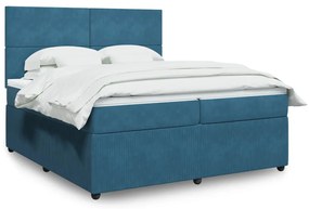 vidaXL Κρεβάτι Boxspring με Στρώμα Σκούρο Μπλε 200x200 εκ. Βελούδινο