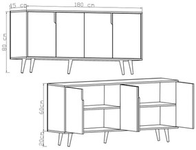 Μπουφές Sennan pakoworld μελαμίνης oak 180x45x80εκ (1 τεμάχια)