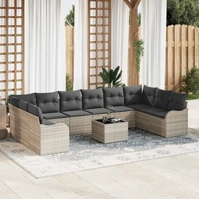 vidaXL Σετ Καναπέ Κήπου με μαξιλάρι 11 pcs Ανοιχτό γκρι Πολυ ράταν
