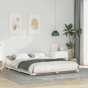 vidaXL Κρεβάτι δαπέδου Λευκό 160 x 210 cm Μασίφ ξύλο πεύκου