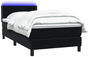 vidaXL Κρεβάτι Boxspring με Στρώμα &amp; LED Μαύρο 80x220 εκ. Βελούδινο