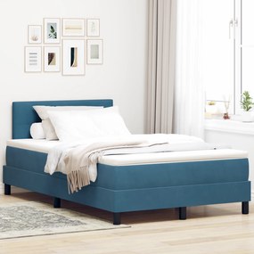 vidaXL κρεβάτι Box Spring  με στρώμα & LED Μπλε Σκούρο 120x200 εκ Βελούδο