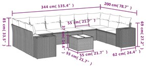 vidaXL Σαλόνι Κήπου 11 Τεμαχίων Καφέ από Συνθετικό Ρατάν με Μαξιλάρια