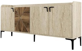 Μπουφές Venedik 845HCT5612 180x35x78cm Travertine Beige-Walnut Μοριοσανίδα, Μελαμίνη