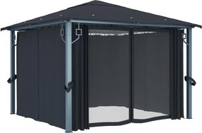 vidaXL Κιόσκι με Κουρτίνα Ανθρακί 300 x 300 εκ. Αλουμινίου