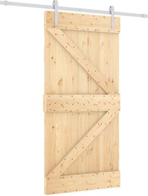 vidaXL Συρόμενη Πόρτα Φυσικό και Λευκό 100 x 210 cm Μασίφ Ξύλο Πεύκου