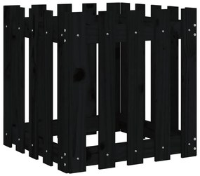 Ζαρντινιέρα με Σχέδιο Φράχτη Μαύρη 50 x 50 x 50 εκ. Μασίφ Πεύκο - Μαύρο