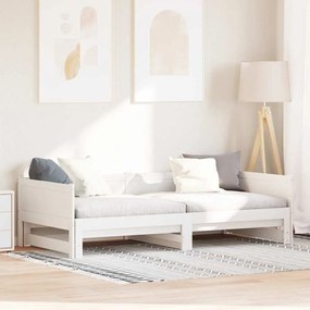 vidaXL Συρόμενο Κρεβάτι Ημέρας Λευκό 90x200 εκ. Μασίφ Ξύλο Πεύκο
