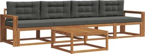 vidaXL Σειρά Καναπέ Εξωτερικού με μαξιλάρι 5 pcs Φυσικό και Ανθρακί
