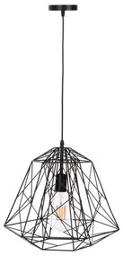 CEILING PENDANT LAMP  BLACK METAL DIAMOND-LIKE &quot;CAGE&quot; CAP 39x34x130Hcm. 39x39x130 εκ.