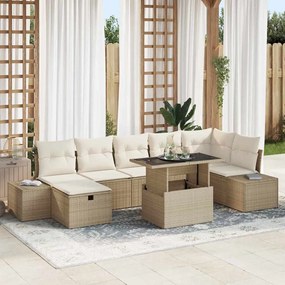vidaXL Σετ Καναπέ Κήπου με μαξιλάρι 8 pcs Μπεζ Πολυ ράταν