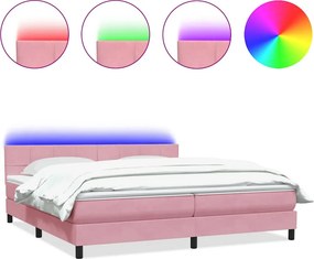 vidaXL Κρεβάτι Boxspring με Στρώμα &amp; LED Ροζ 180x210 εκ. Βελούδινο