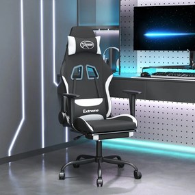 Καρέκλα Μασάζ Gaming Μαύρη/Λευκή Ύφασμα με Υποπόδιο