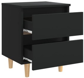 vidaXL Κομοδίνα 2 τεμ. Μαύρα 40x35x50εκ. Πόδια από Μασίφ Ξύλο Πεύκου